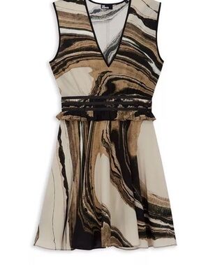 The Kooples Silk Black and Cream Marble Mini Dress, NWTl SZ 1 (US 4) MSRP$330